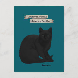 Cartão Postal Citação Misteriosa de Gato Preto Teal Rosa Pessoal