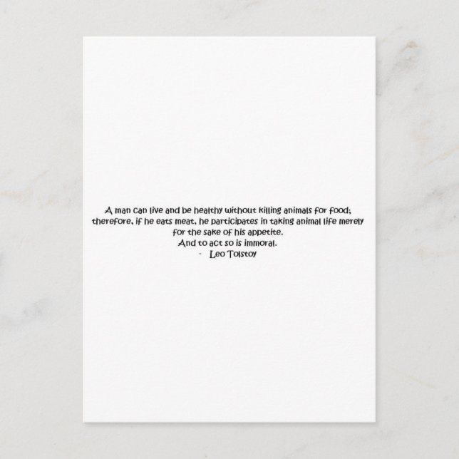 Cartão Postal Citação vegetariana Tolstoy (Frente)