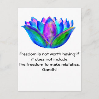 Cartão Postal Citações da liberdade de Gandhi com a foto da flor
