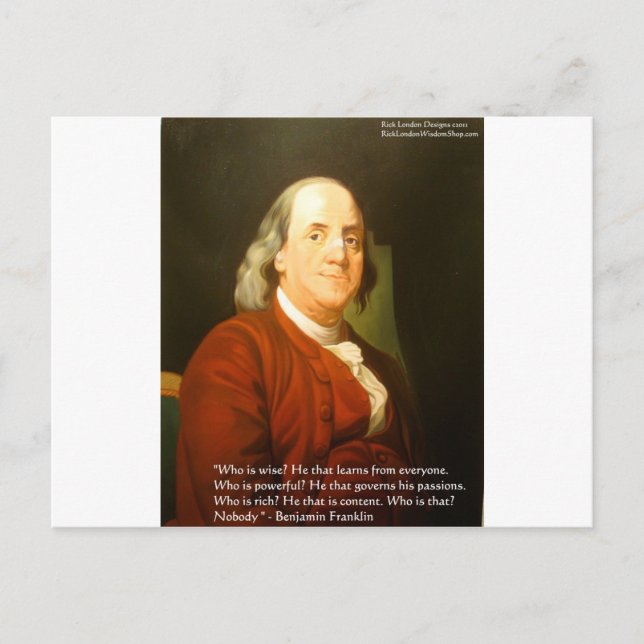 Cartão Postal Citações de Ben Franklin (O que é Sábio) Presentes (Frente)