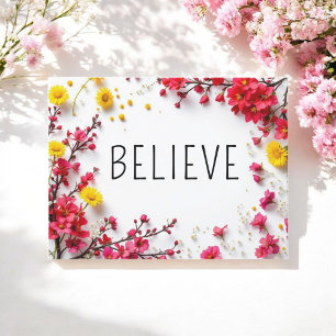 Cartão Postal Citações Inspiradoras Acredite Rosa Amarelo