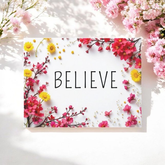 Cartão Postal Citações Inspiradoras Acredite Rosa Amarelo (Criador carregado)