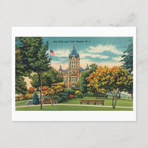 Cartão Postal City Hall em Passaic, Nova Jersey, Viagens vintage
