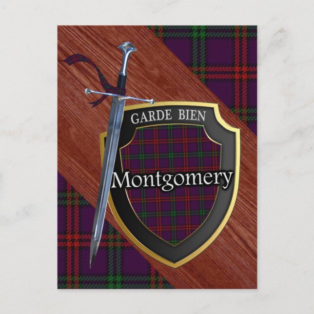 Cartão Postal Clã Montgomery Tartan Sword & Shield (Frente)