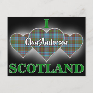 Cartão Postal Clan Anderson I Love Scotland Tartan Heart