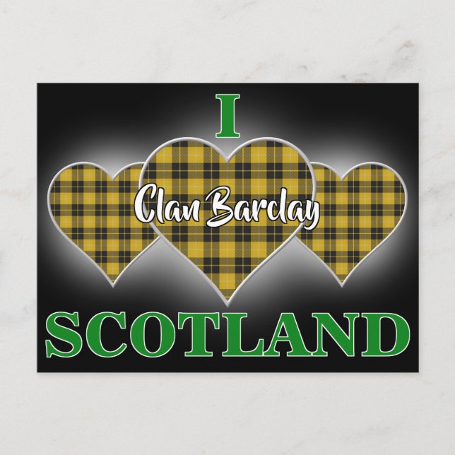 Cartão Postal Clan Barclay I Love Scotland Tartan Heart (Frente)