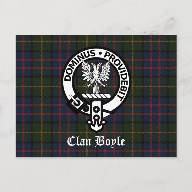Cartão Postal Clan Boyle Crest & Tartan (Frente)