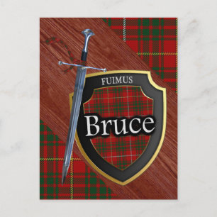 Cartão Postal Clan Bruce Tartan Sword & Shield