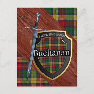 Cartão Postal Clan Buchanan Tartan Sword & Shield