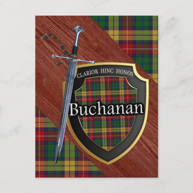 Cartão Postal Clan Buchanan Tartan Sword & Shield (Frente)