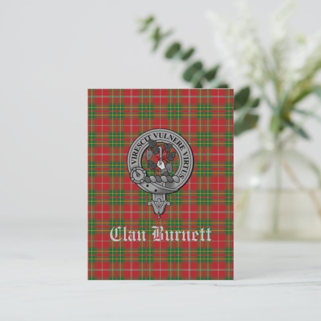 Cartão Postal Clan Burnett Crest Crachá & Tartan (Em pé/Frente)