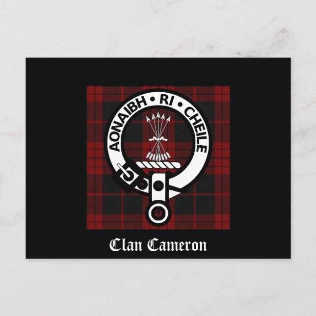 Cartão Postal Clan Cameron Crest & Tartan (Frente)