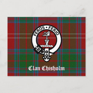 Cartão Postal Clan Chisholm Tartan & Crest Crachá