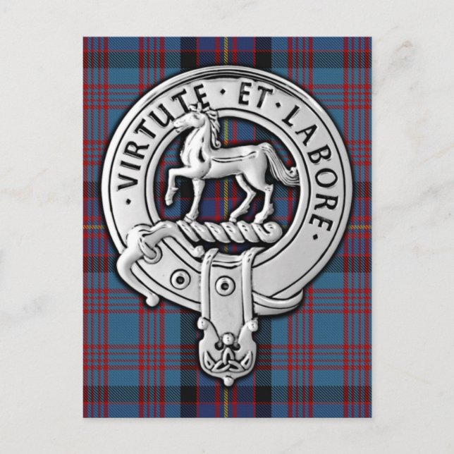 Cartão Postal Clan Cochrane Crest & Azure Tartan (Frente)