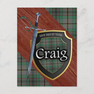 Cartão Postal Clan Craig Tartan Sword & Shield