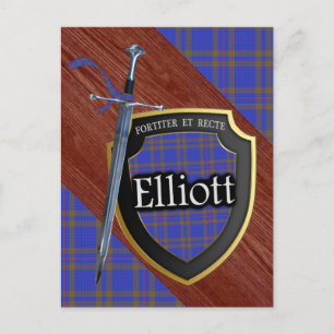 Cartão Postal Clan Elliott Tartan Sword & Shield