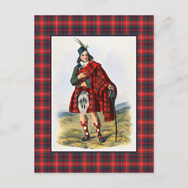 Cartão Postal Clan Fraser Vintage Ilustração Tartan (Frente)