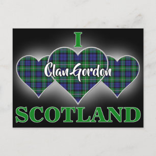 Cartão Postal Clan Gordon I Love Scotland Tartan Heart