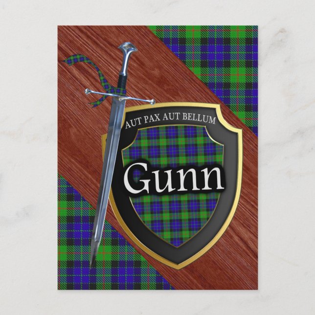Cartão Postal Clan Gunn Tartan Sword & Shield (Frente)