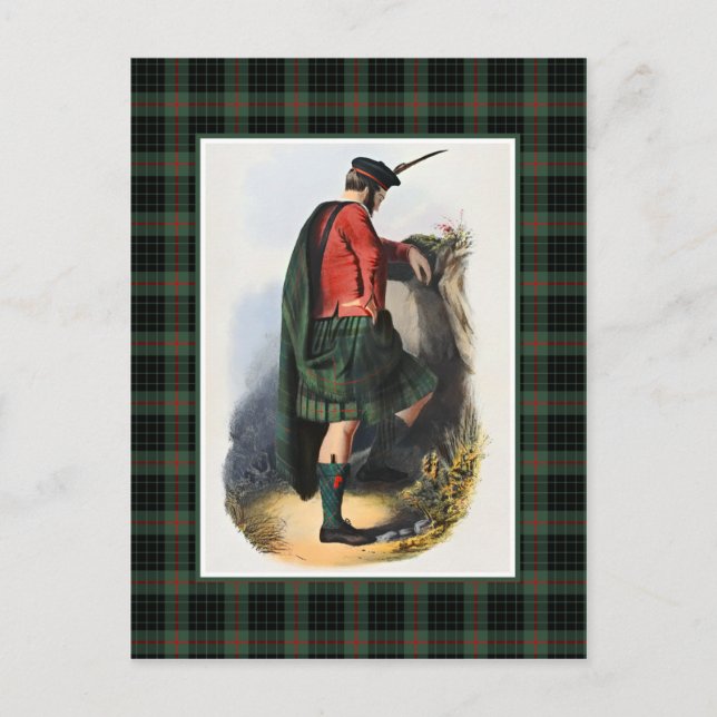 Cartão Postal Clan Gunn Vintage Ilustração Tartan (Frente)