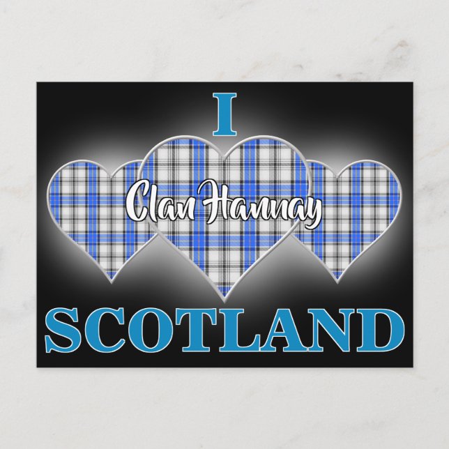Cartão Postal Clan Hannay I Love Scotland Tartan Heart (Frente)