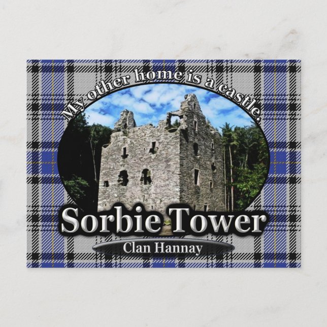 Cartão Postal Clan Hannay Tartan Sorbie Tower Scotland (Frente)