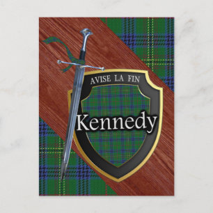 Cartão Postal Clan Kennedy Tartan Sword & Shield