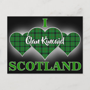Cartão Postal Clan Kincaid I Love Scotland Tartan Heart