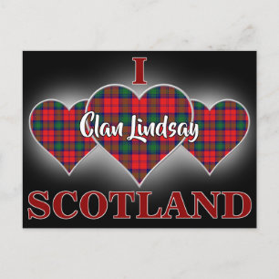 Cartão Postal Clan Lindsay I Love Scotland Tartan Heart