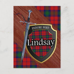 Cartão Postal Clan Lindsay Tartan Sword & Shield