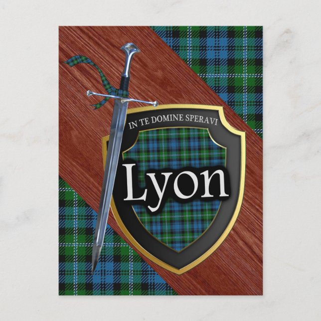 Cartão Postal Clan Lyon Tartan Sword & Shield (Frente)