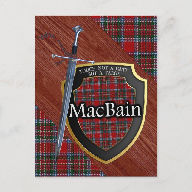 Cartão Postal Clan MacBain Tartan Sword & Shield (Frente)