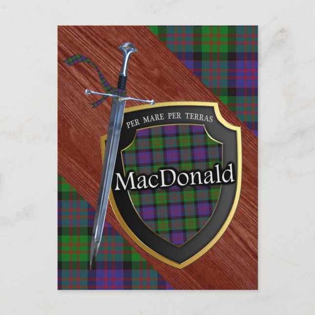 Cartão Postal Clan MacDonald Tartan Sword & Shield (Frente)