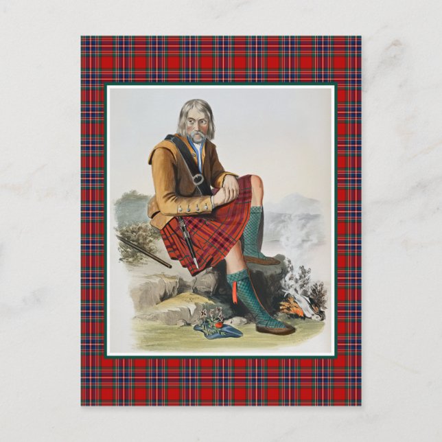 Cartão Postal Clan MacFarlane Vintage Ilustração Tartan (Frente)