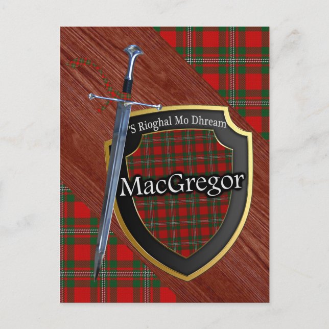 Cartão Postal Clan MacGregor Tartan Sword & Shield (Frente)