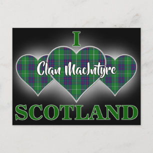 Cartão Postal Clan MacIntyre I Love Scotland Tartan Heart
