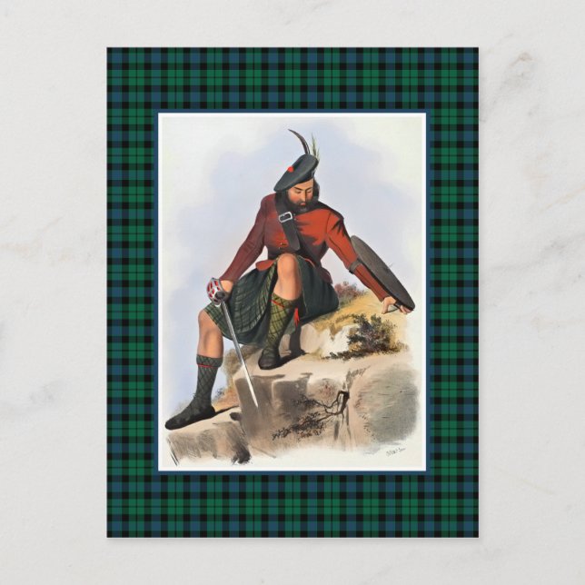 Cartão Postal Clan MacKay Vintage Ilustração Tartan (Frente)