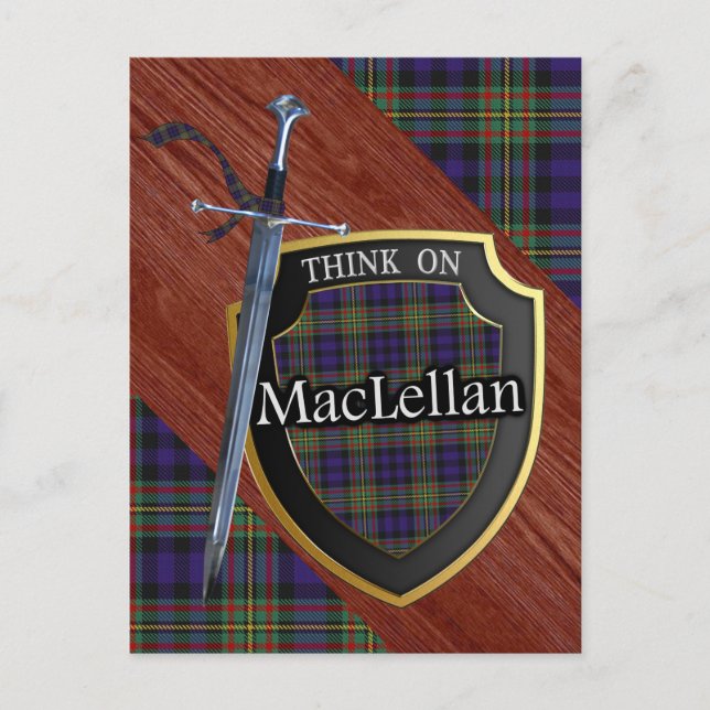 Cartão Postal Clan MacLellan Tartan Sword & Shield (Frente)