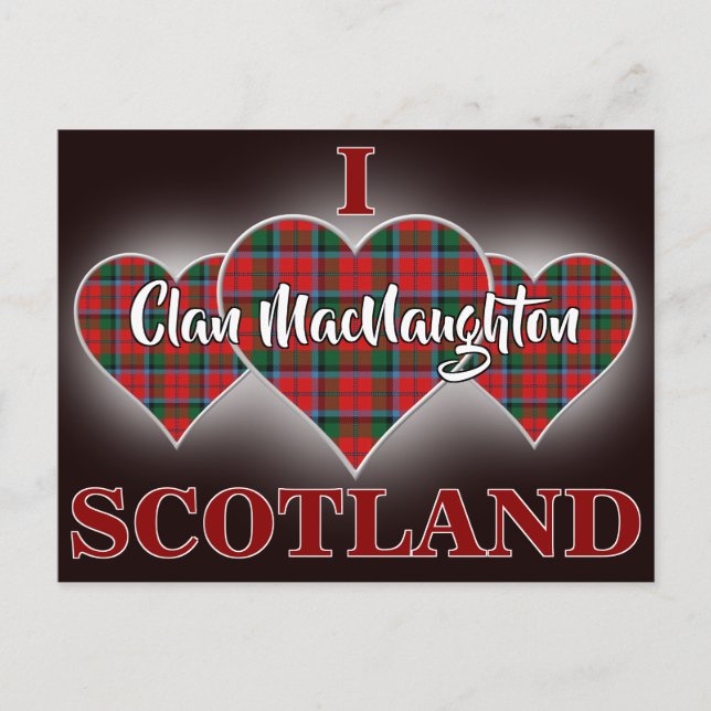 Cartão Postal Clan MacNaughton I Love Scotland Tartan Heart (Frente)