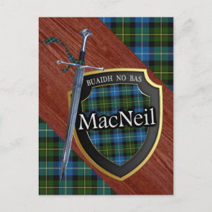 Cartão Postal Clan MacNeil Tartan Sword & Shield