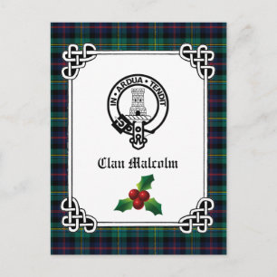 Cartão Postal Clan Malcolm Crest Crachá e Tartan Holiday
