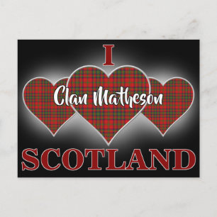 Cartão Postal Clan Matheson I Love Scotland Tartan Heart