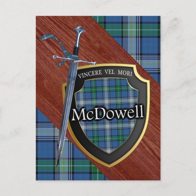 Cartão Postal Clan McDowell Tartan Sword & Shield (Frente)
