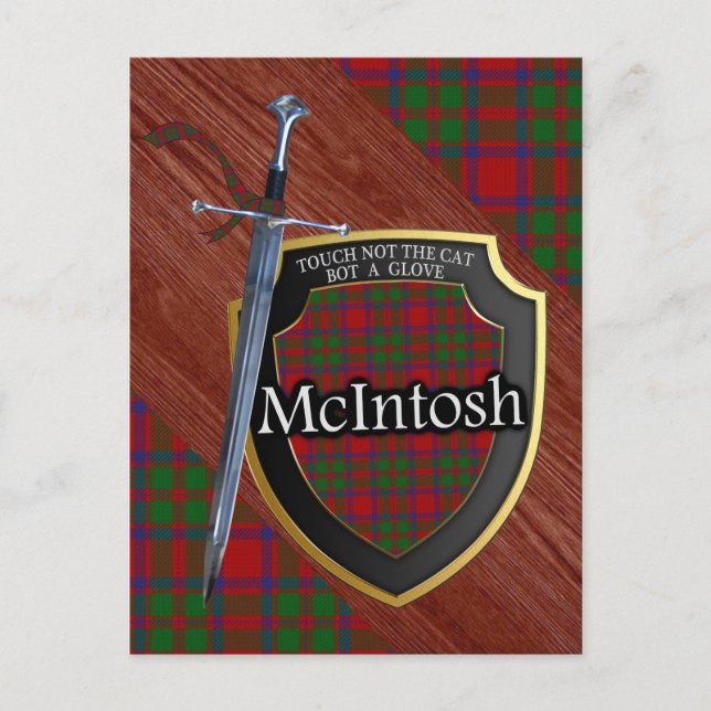 Cartão Postal Clan McIntosh Tartan Sword & Shield (Frente)