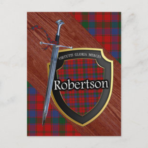 Cartão Postal Clan Robertson Tartan Sword & Shield