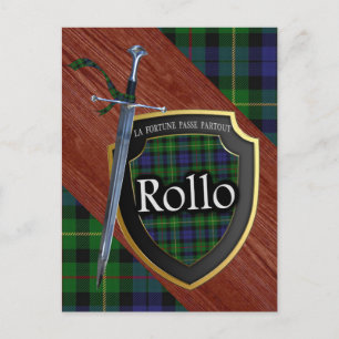 Cartão Postal Clan Rollo Tartan Sword & Shield