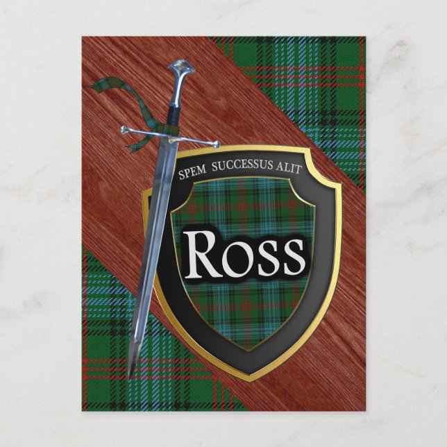 Cartão Postal Clan Ross Tartan Sword & Shield (Frente)