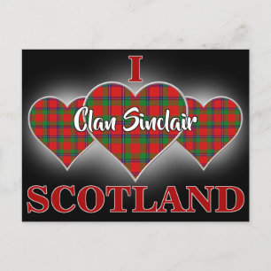 Cartão Postal Clan Sinclair I Love Scotland Tartan Heart