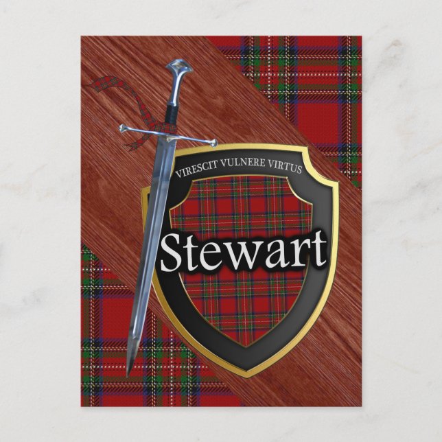 Cartão Postal Clan Stewart Tartan Sword & Shield (Frente)