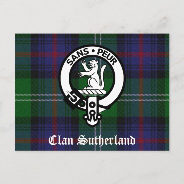Cartão Postal Clan Sutherland Crest & Tartan (Frente)